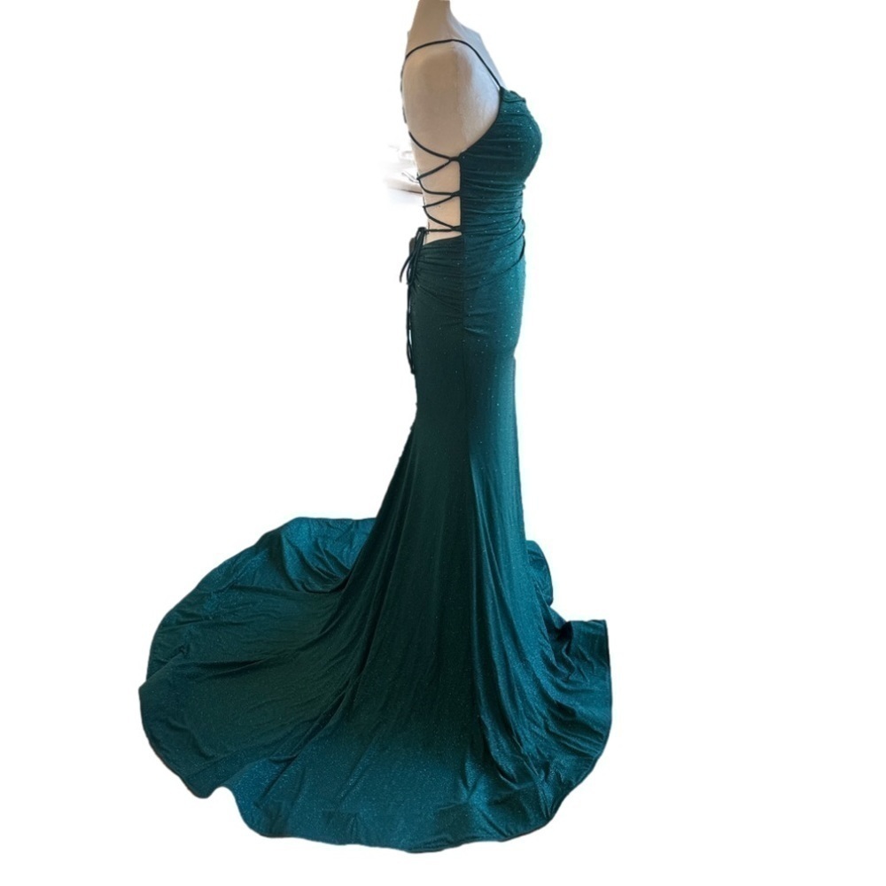 Amarra Gown Emerald green sequence lace up back mermaid size like new 0 - Picture 12 of 16